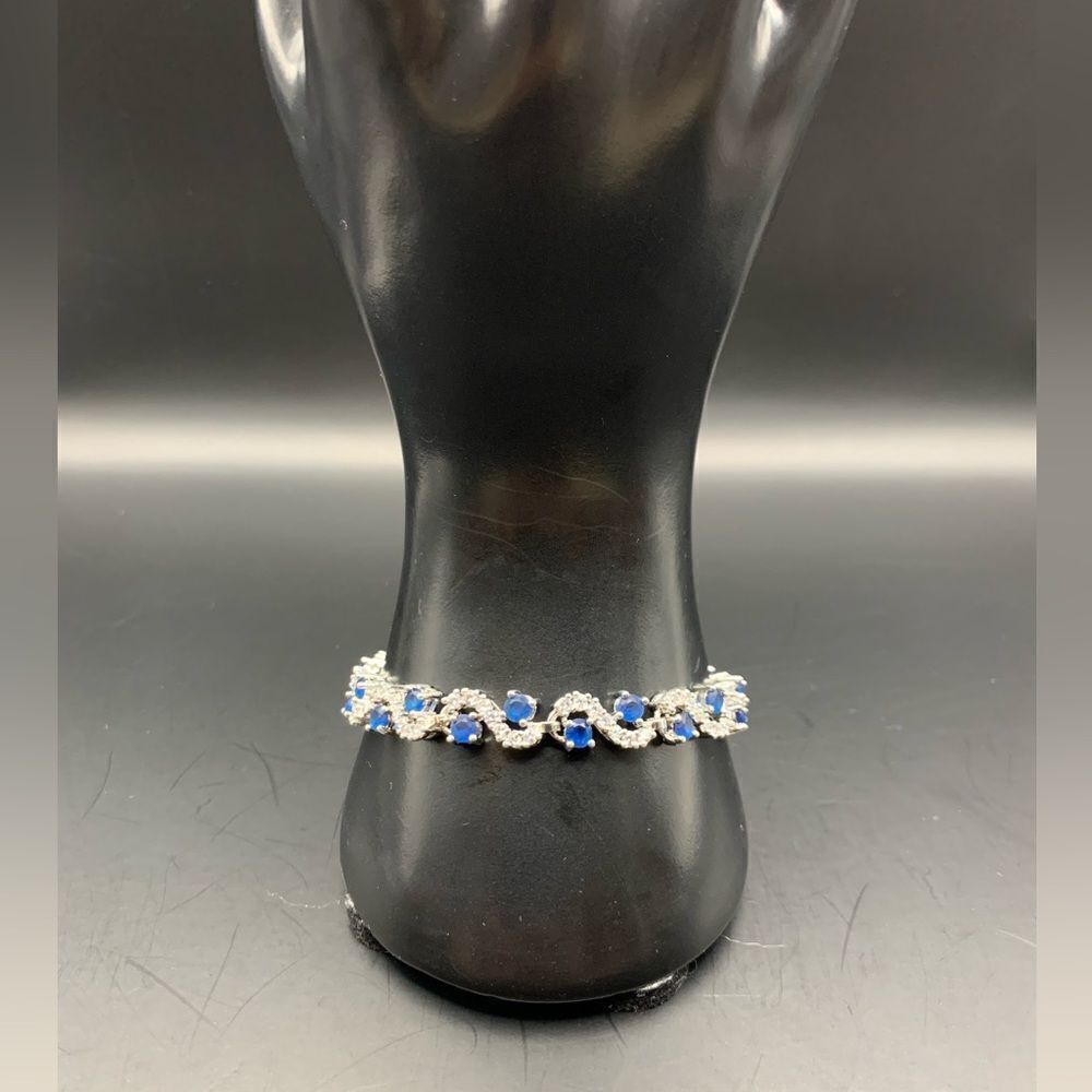 Platinum Plated Blue Cubic Zirconia Bangle Bracelet for Women
